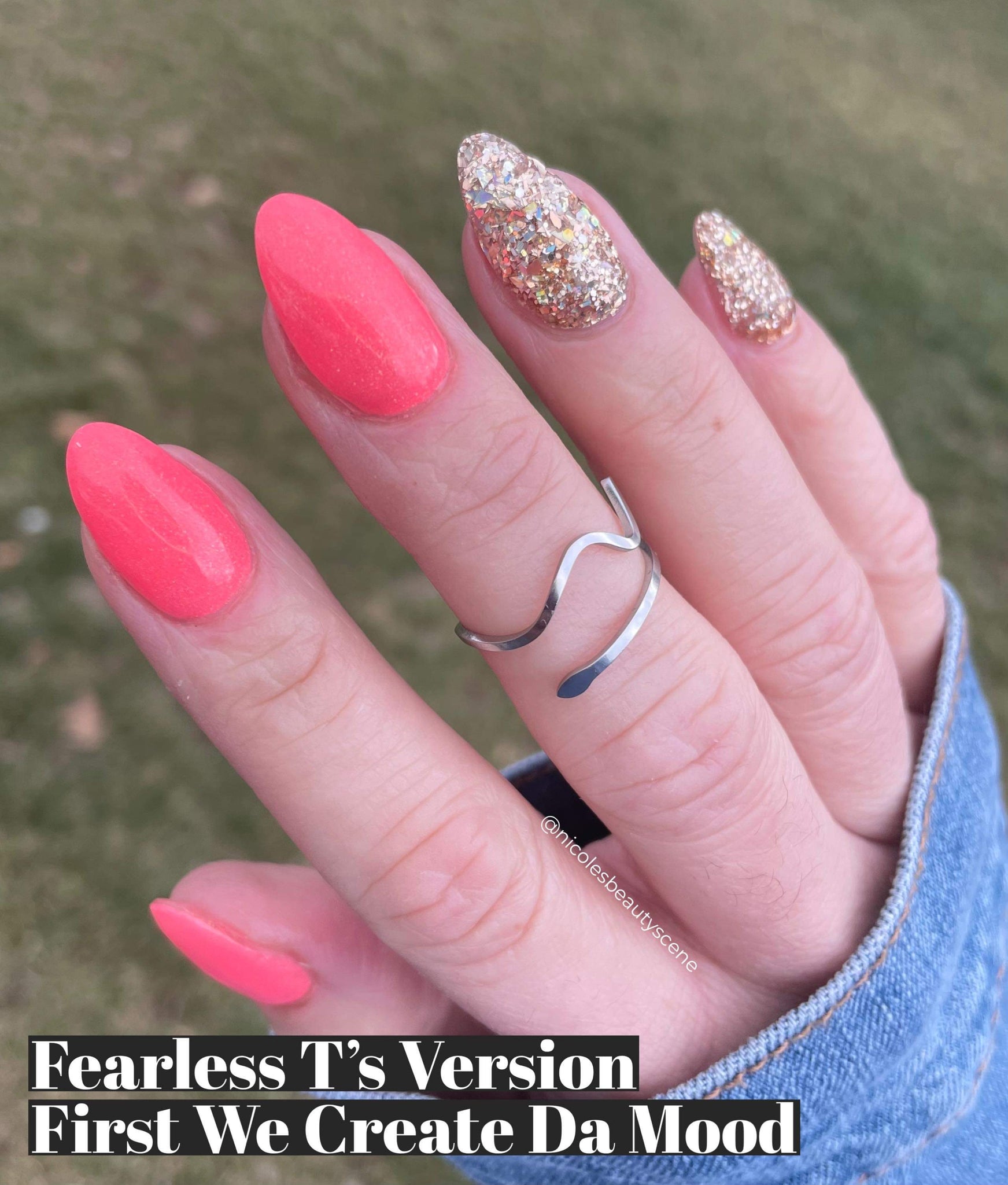 Pink Fearless Silver Crystal Nail Press on Nails Fake Nails False